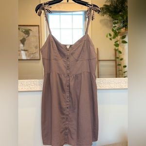 Aerie Linen Dress - Light Purple Gray - Spaghetti Straps - Button Front - XL